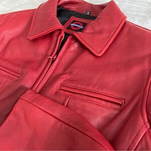 Underground Red Leather Jacket Lined Pockets Zipper Women's Small